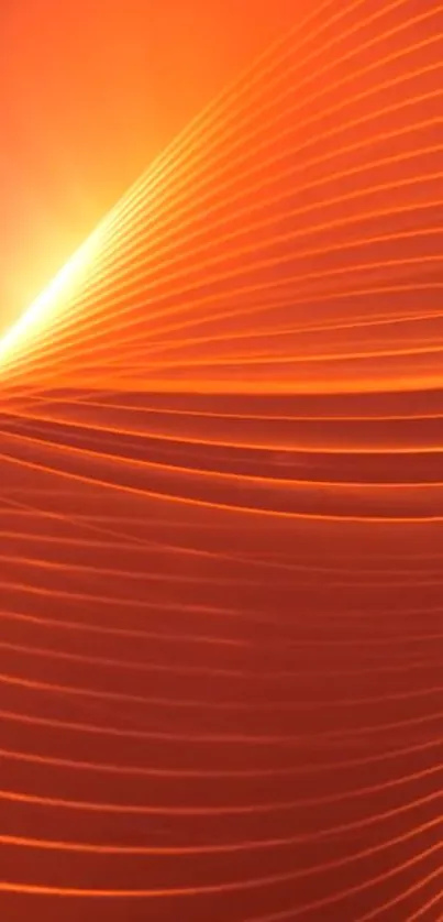 Abstract orange waves wallpaper with glowing lines.