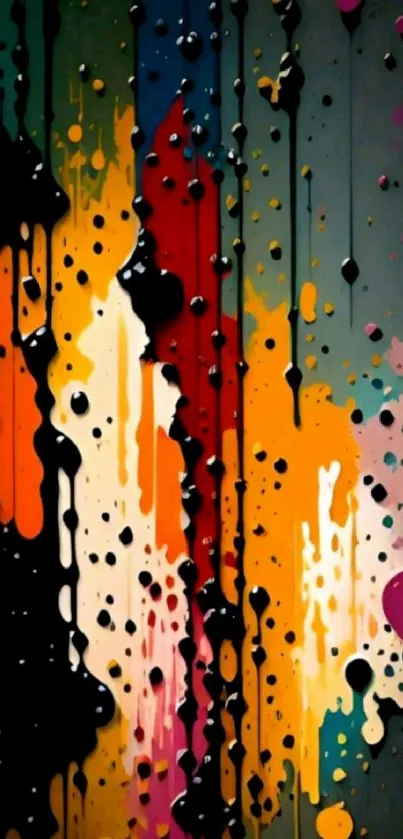 Colorful abstract paint drips on a textured background.