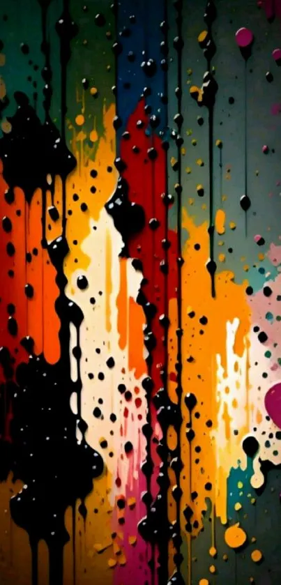 Abstract mobile wallpaper with vibrant paint drips in dynamic colors.