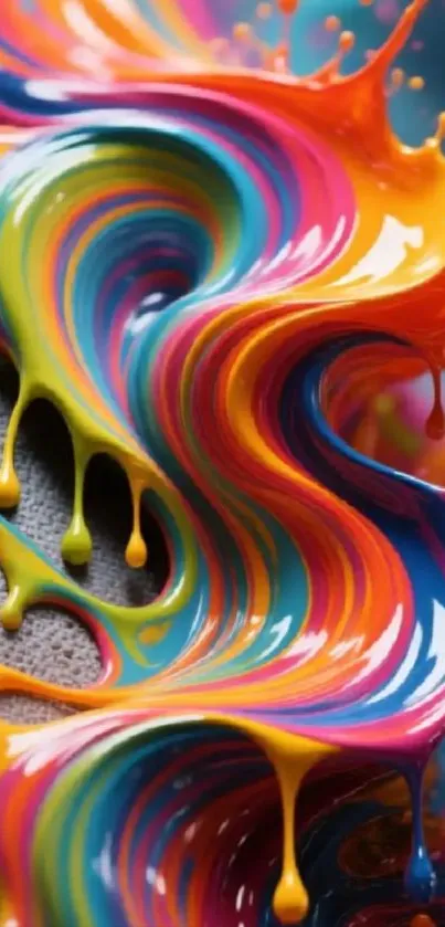 Vibrant abstract paint splash with swirling colors.