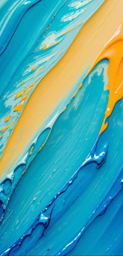 Abstract vibrant paint strokes in blue, teal, and orange.
