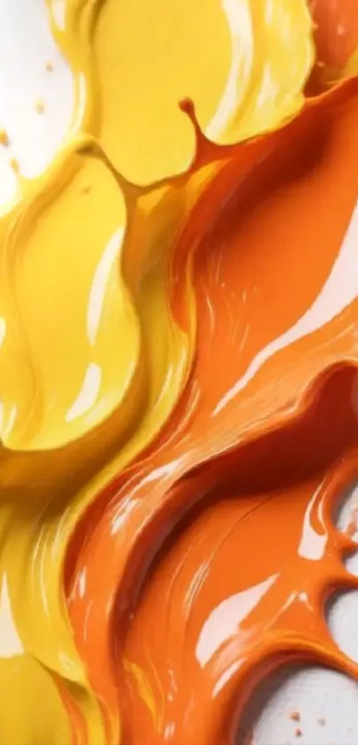 Abstract vibrant paint texture in yellow and orange hues.