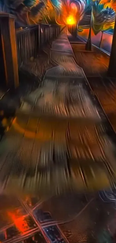 Abstract pathway with vibrant colorful design art.