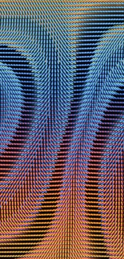 Abstract patterned wallpaper in blue and orange hues.