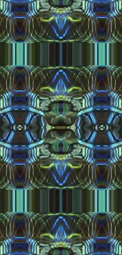 Vibrant abstract pattern with blue geometric design.