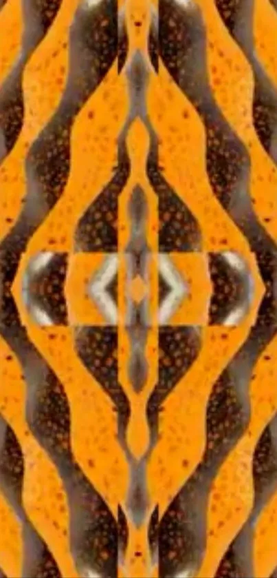 Vibrant abstract mobile wallpaper with orange and black patterns.