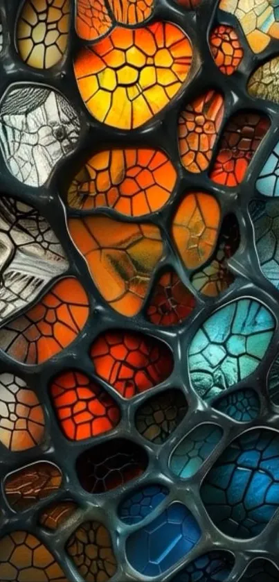 Vibrant abstract pattern wallpaper with colorful geometric shapes.