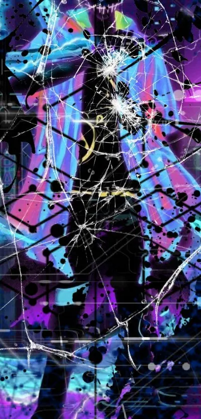 Vibrant abstract phone wallpaper with neon and shattered effects.