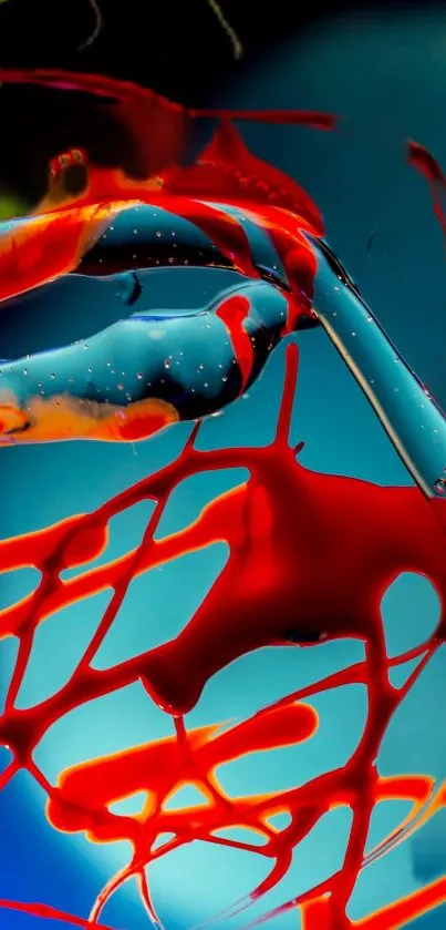 Dynamic art wallpaper with vibrant red, orange, and blue abstract design.