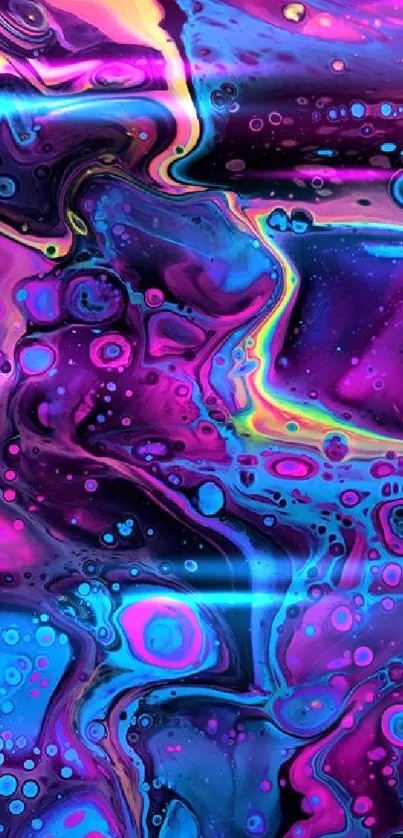 A vibrant abstract wallpaper with neon purple and swirling patterns.