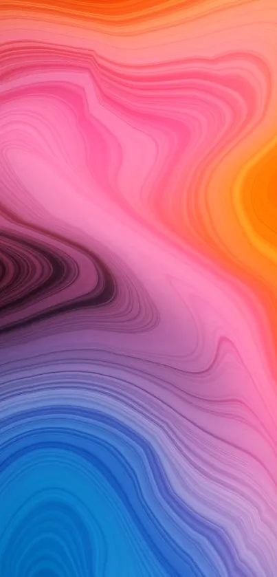 Vibrant abstract wallpaper with pink, orange, and blue swirls.