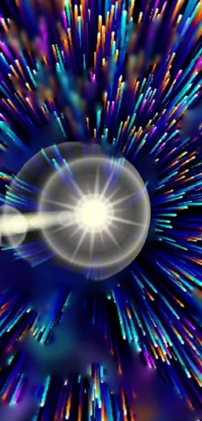 Dynamic abstract wallpaper with vibrant colors and a radiant light center.