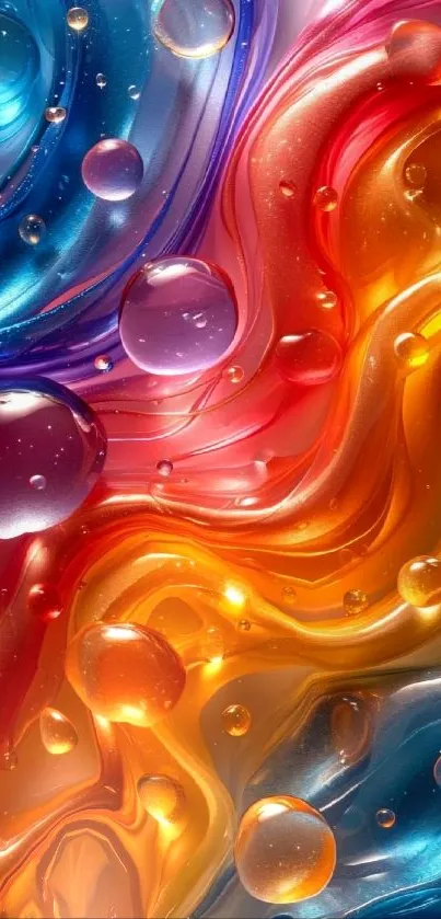 Vibrant abstract wallpaper with colorful swirls and bubbles.