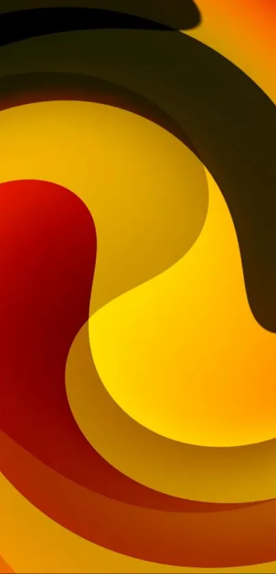 Abstract mobile wallpaper with red, yellow, and black swirls.