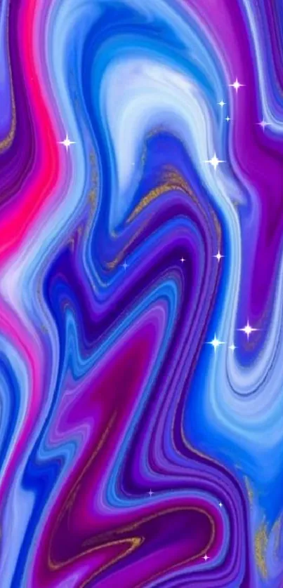 Vibrant abstract wallpaper with blue and purple swirling patterns.