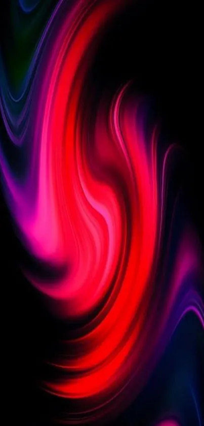 Vibrant abstract wallpaper with red and pink swirls on a dark background.