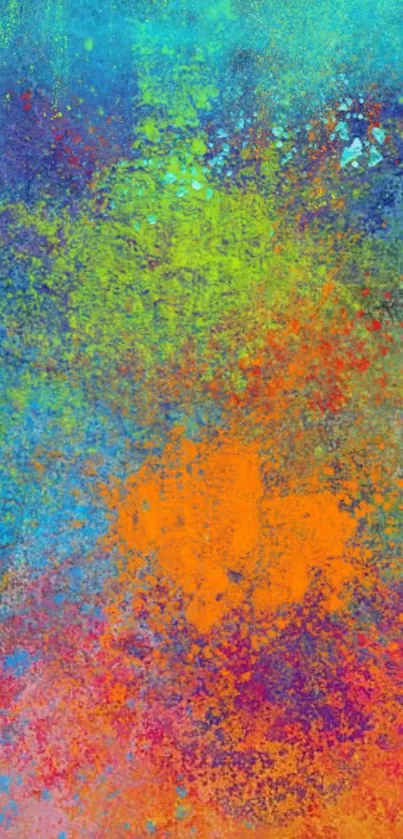 Vibrant abstract wallpaper with orange, blue, and green hues for mobile devices.