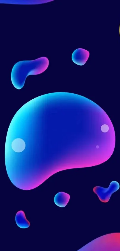 Vibrant 3D liquid shapes on a navy blue background, perfect for mobile wallpaper.