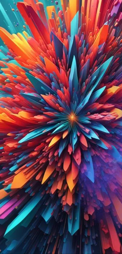 Vibrant 3D abstract wallpaper with colorful spikes.