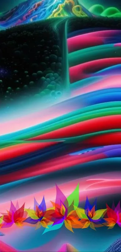 Colorful abstract waves with vibrant hues on a digital wallpaper.