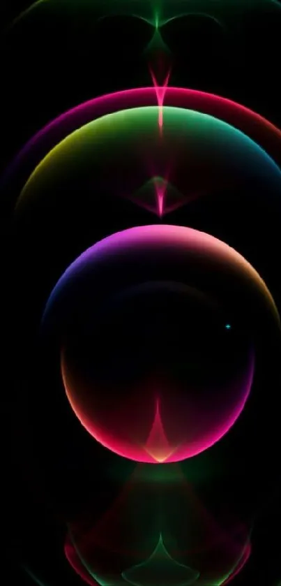 Neon abstract wallpaper with glowing orbs.