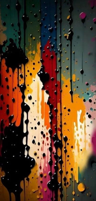 Vibrant abstract wallpaper with colorful drips on a black background.