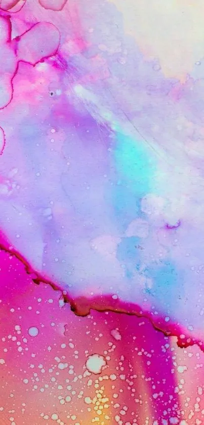 Vibrant abstract wallpaper with pink, purple, and blue watercolor effects.