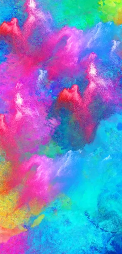 Vibrant abstract mobile wallpaper with colorful hues of pink, blue, and green.