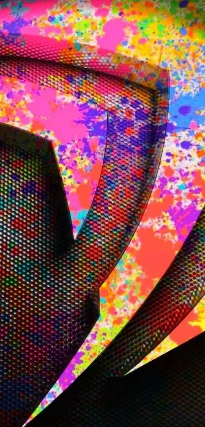 Abstract colorful wallpaper with geometric design and vibrant splashes.