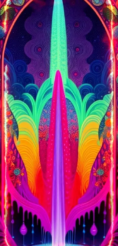 Vibrant multicolored abstract wallpaper with neon geometric patterns.