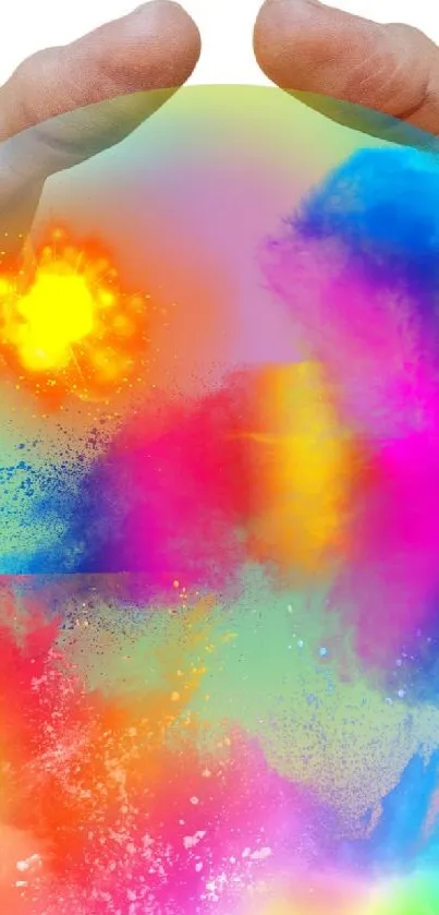 Hands holding a vibrant, colorful sphere with abstract patterns.