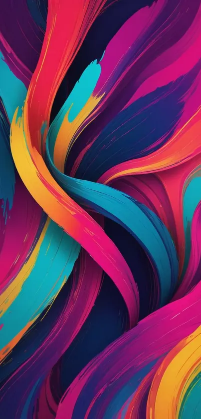 Vibrant abstract swirls with bold colors.