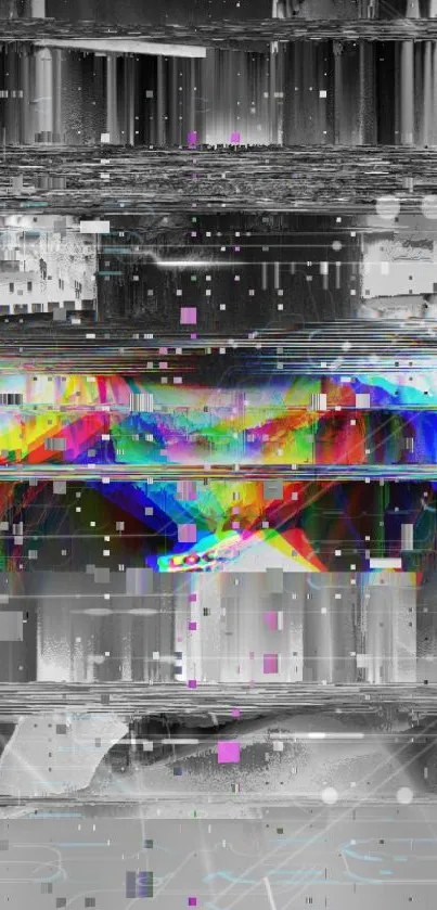 Colorful abstract glitch art mobile wallpaper.