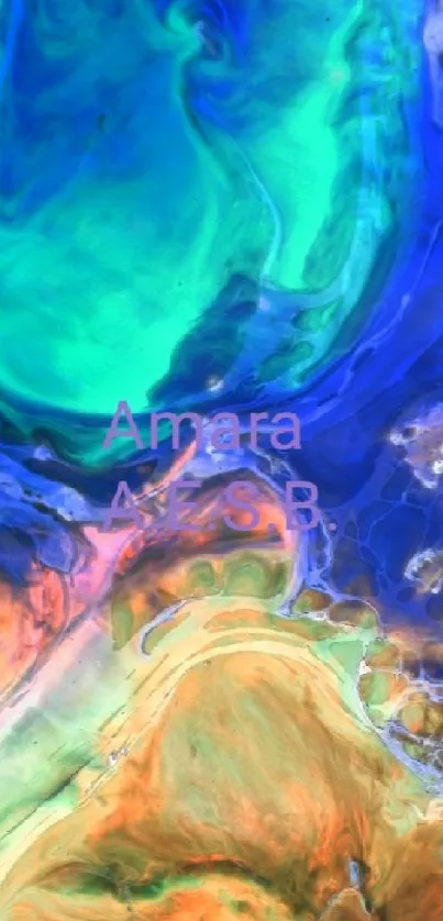 Vibrant abstract wallpaper with blue and orange swirls.