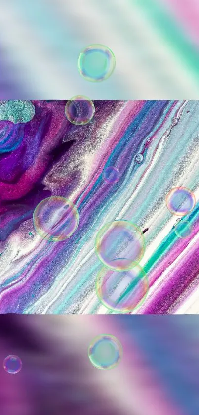 Vibrant abstract wallpaper with colorful swirls and bubbles.