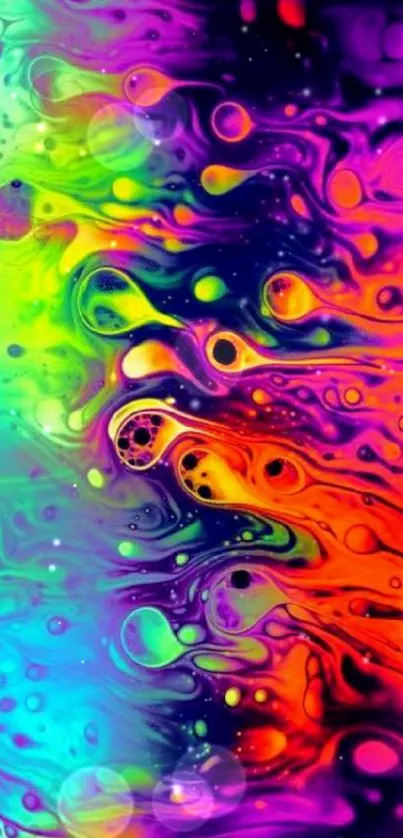 Vibrant abstract swirl of neon colors on phone wallpaper.