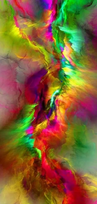 Vibrant abstract mobile wallpaper with swirling rainbow colors.