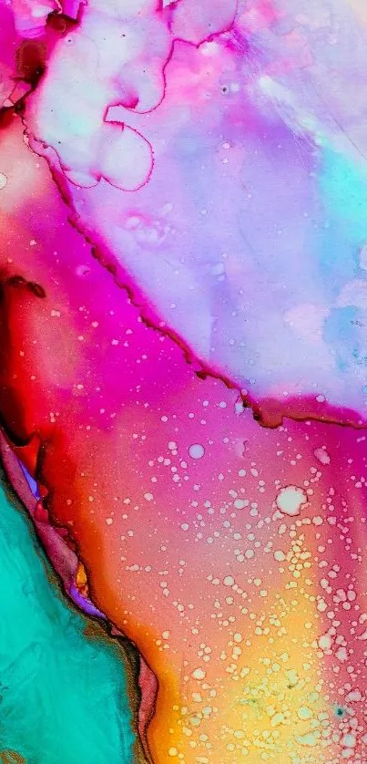 Abstract phone wallpaper with vibrant purple, pink, and turquoise splashes.