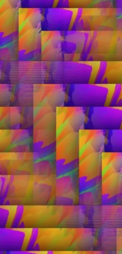 Vibrant abstract wallpaper with purple and orange geometric patterns.