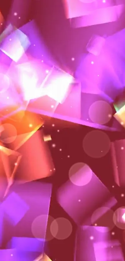 Vibrant magenta abstract wallpaper with geometric shapes and glowing effects.