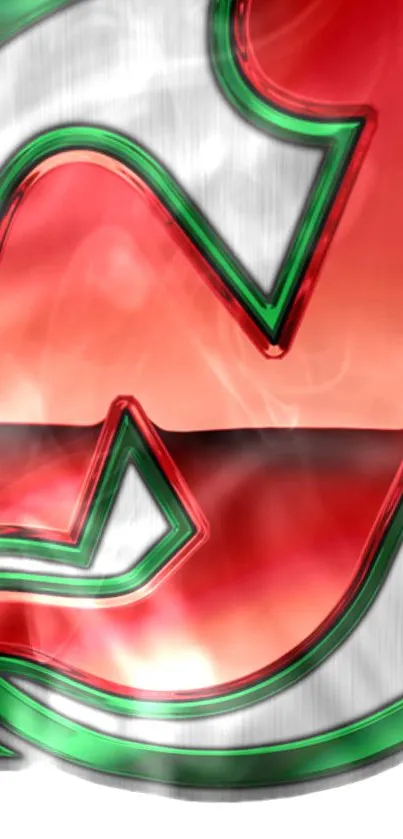 Abstract design with red, green, and white colors on phone wallpaper.