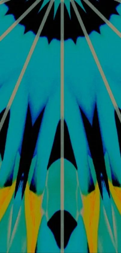 Abstract cyan and black symmetrical wallpaper design.