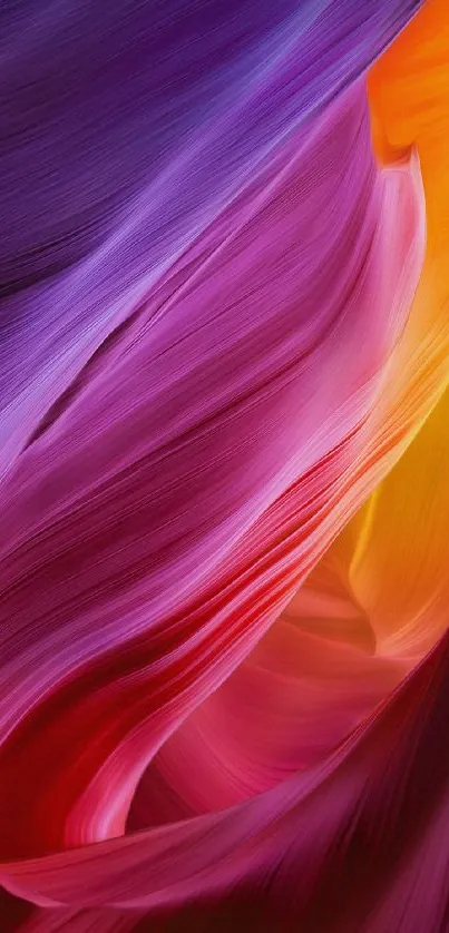 Vibrant abstract wallpaper with purple, red, and yellow flowing shapes.