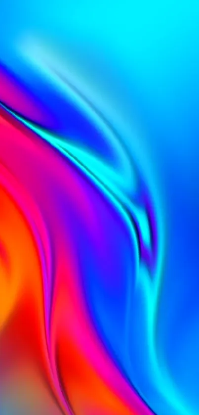 Vibrant abstract phone wallpaper with red, orange, and blue swirls.