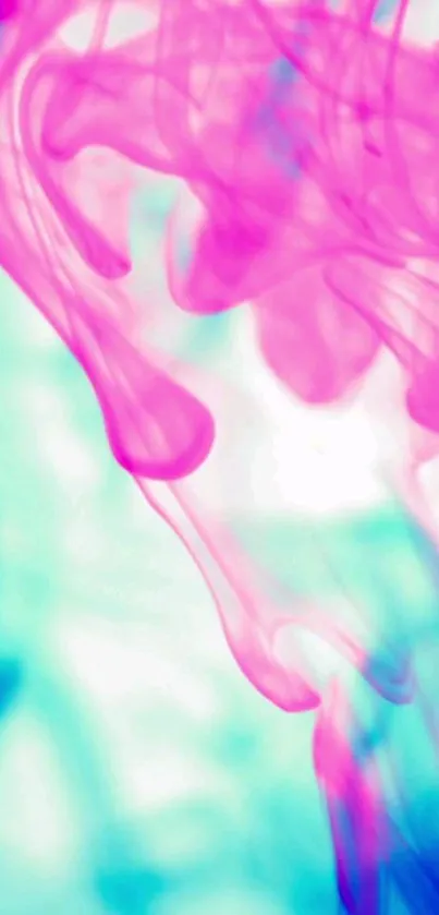 Vibrant abstract wallpaper with pink and teal ink swirls.