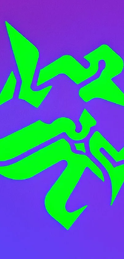 Abstract design with green geometric shapes on a purple background.