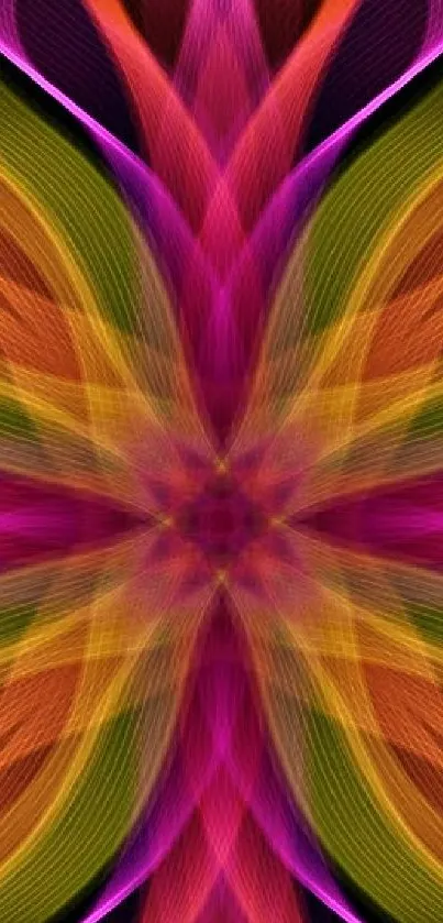 Vibrant abstract mobile wallpaper with purple, orange, and green patterns.