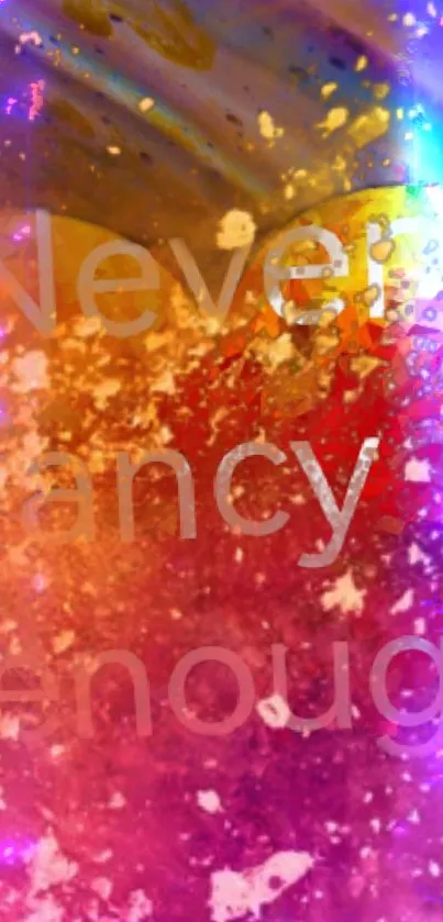 Vibrant abstract phone wallpaper with orange and pink hues and text overlay.