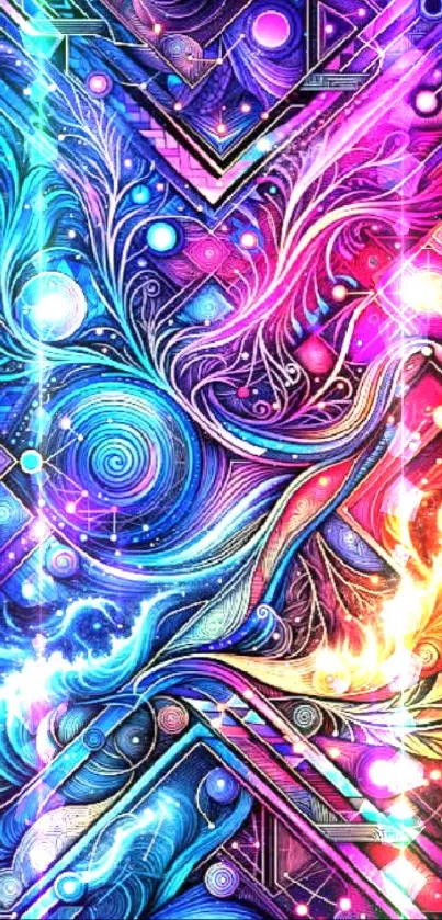 Vibrant abstract mobile wallpaper with colorful swirls.