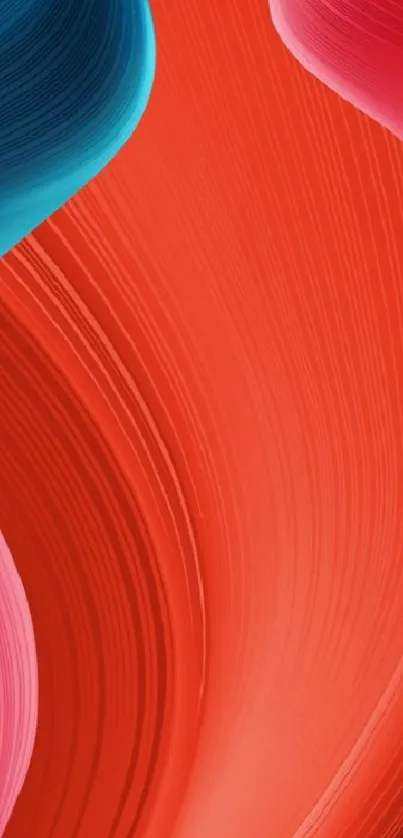 Vibrant abstract wallpaper with red, blue, and pink swirls.